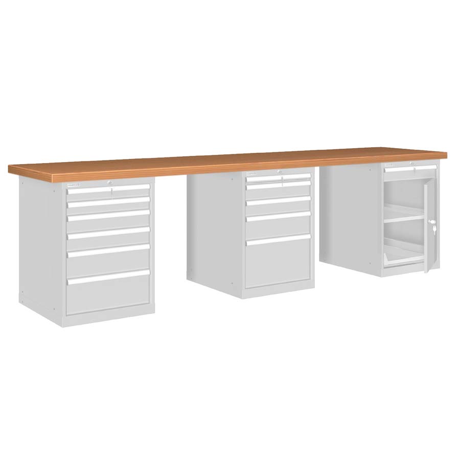 [026150] Banco de trabajo estándar - Dim.: 3000x750x850h mm - Encimera Multiplex, 3 armarios con cajones - Gris ral 7035