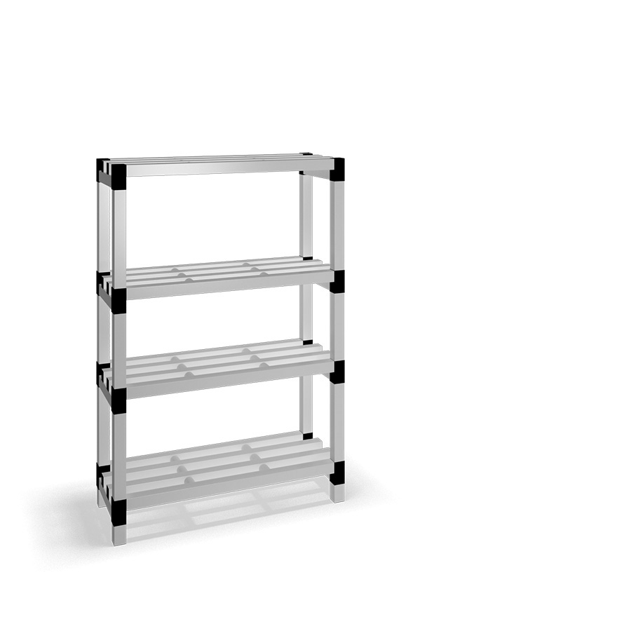 [030012] Estantería de plástico modular con 4 estantes alistonados - Dim.: 1000x400x1500h mm - Gris claro