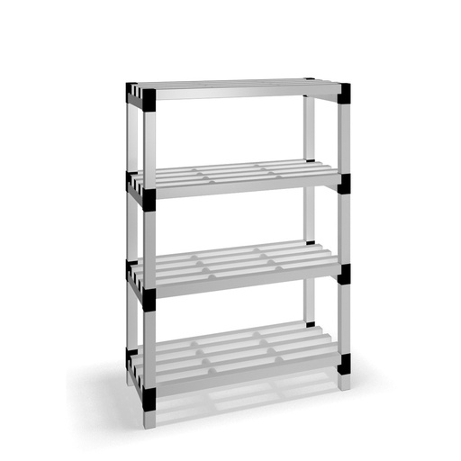 [030013] Estantería de plástico modular con 4 estantes alistonados - Dim.: 1000x500x1500h mm - Gris claro