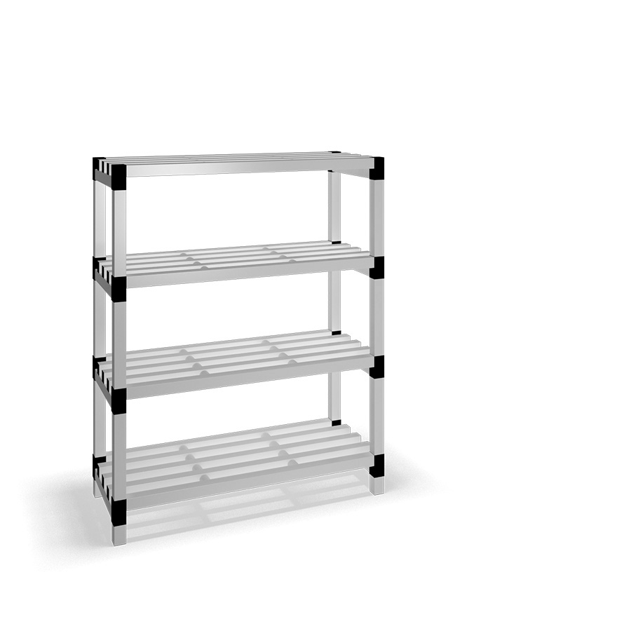 [030016] Estantería de plástico modular con 4 estantes alistonados - Dim.: 1200x500x1500h mm - Gris claro