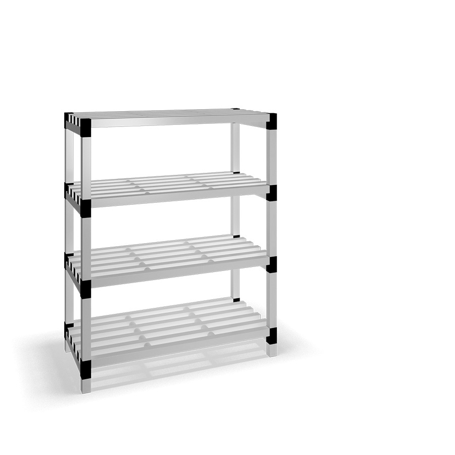 [030017] Estantería de plástico modular con 4 estantes alistonados - Dim.: 1200x600x1500h mm - Gris claro