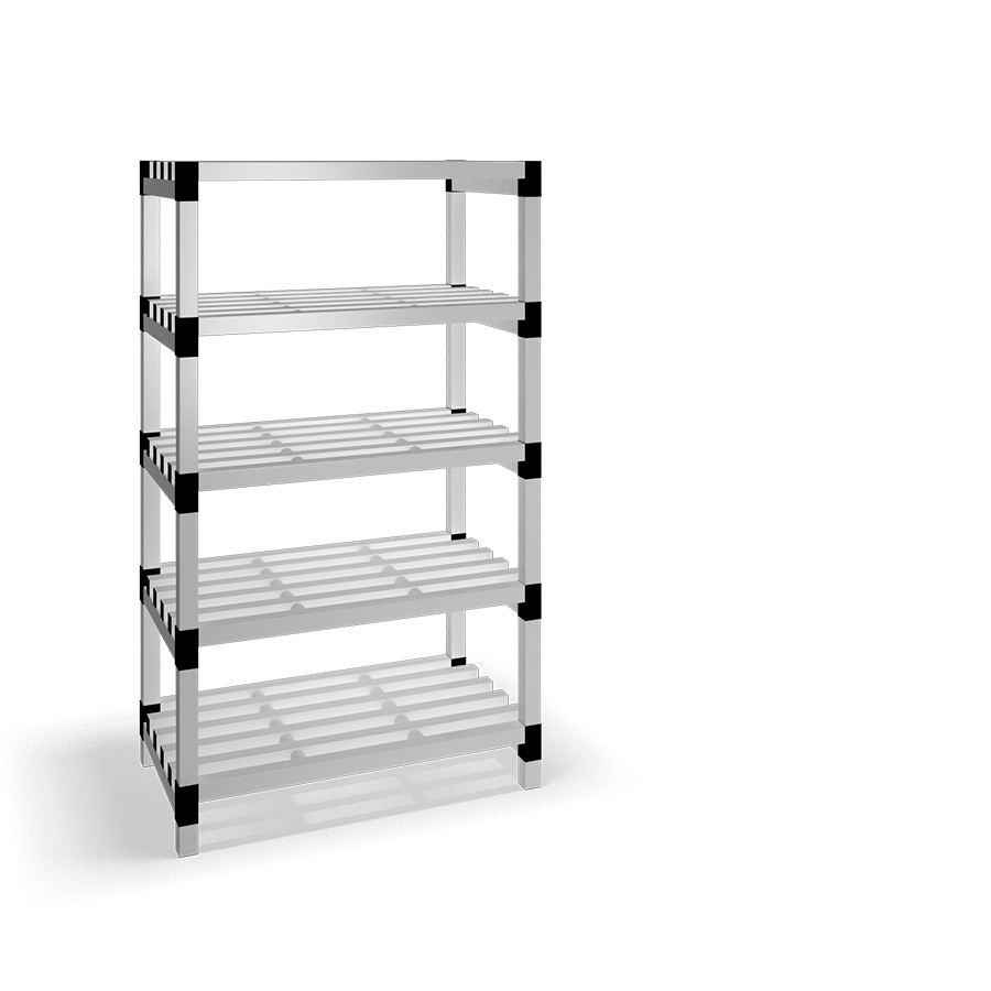 [030026] Estantería de plástico modular con 5 estantes alistonados - Dim.: 1000x600x1745h mm - Gris claro