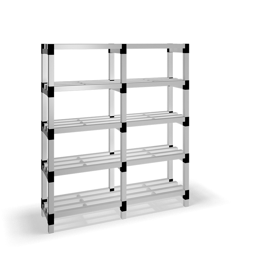 [030030] Estantería de plástico modular con 5 estantes alistonados - Dim.: 1500x400x1745h mm - Gris claro