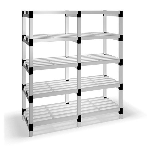 [030032] Estantería de plástico modular con 5 estantes alistonados - Dim.: 1500x600x1745h mm - Gris claro
