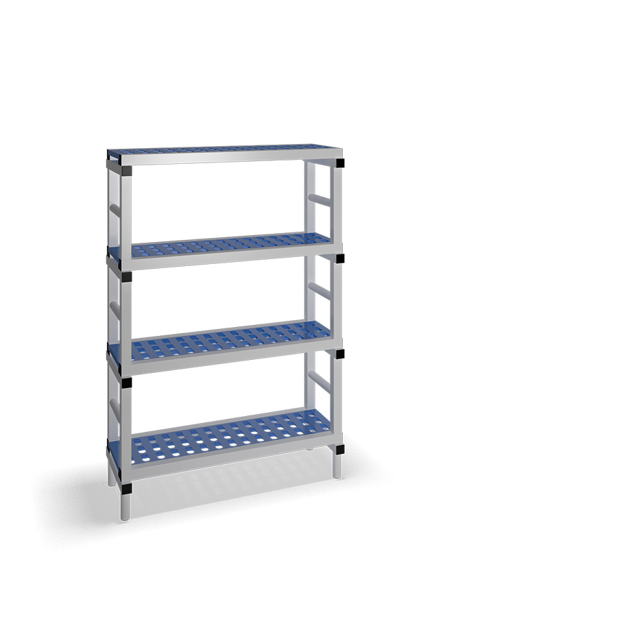 [030060] Estantería de plástico plegable con 4 estantes rejados - Dim.: 1000x400x1500h mm - Gris claro