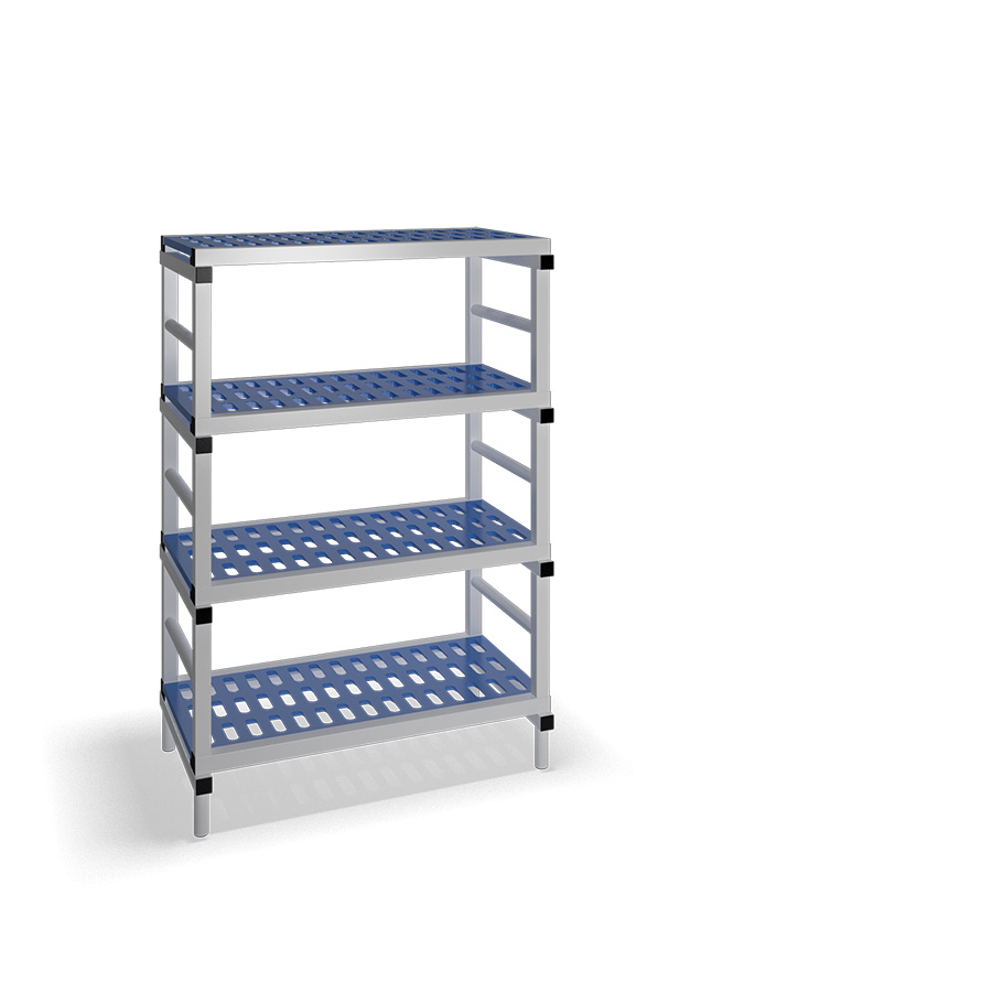 [030062] Estantería de plástico plegable con 4 estantes rejados - Dim.: 1000x600x1500h mm - Gris claro