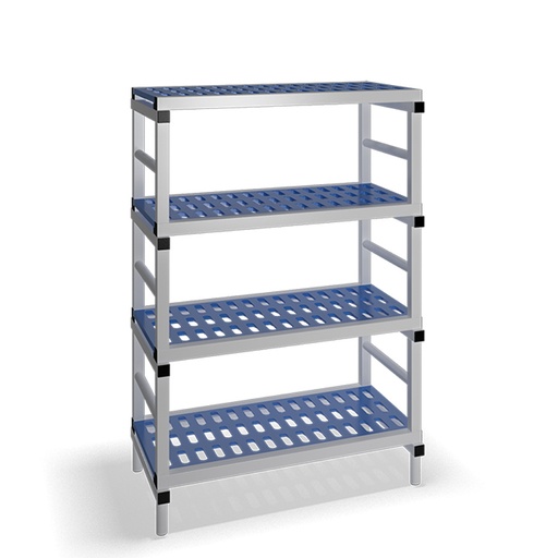 [030062] Estantería de plástico plegable con 4 estantes rejados - Dim.: 1000x600x1500h mm - Gris claro