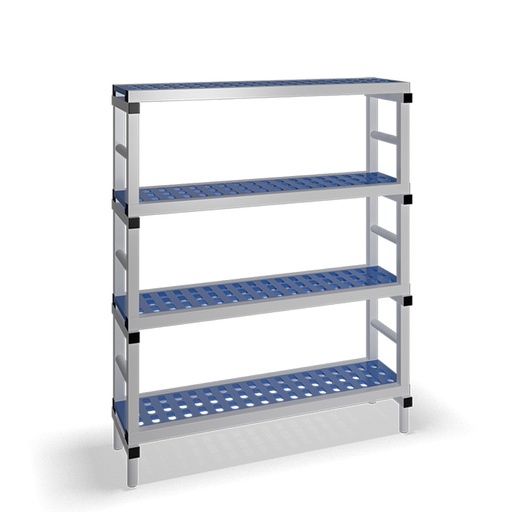 [030063] Estantería de plástico plegable con 4 estantes rejados - Dim.: 1200x400x1500h mm - Gris claro