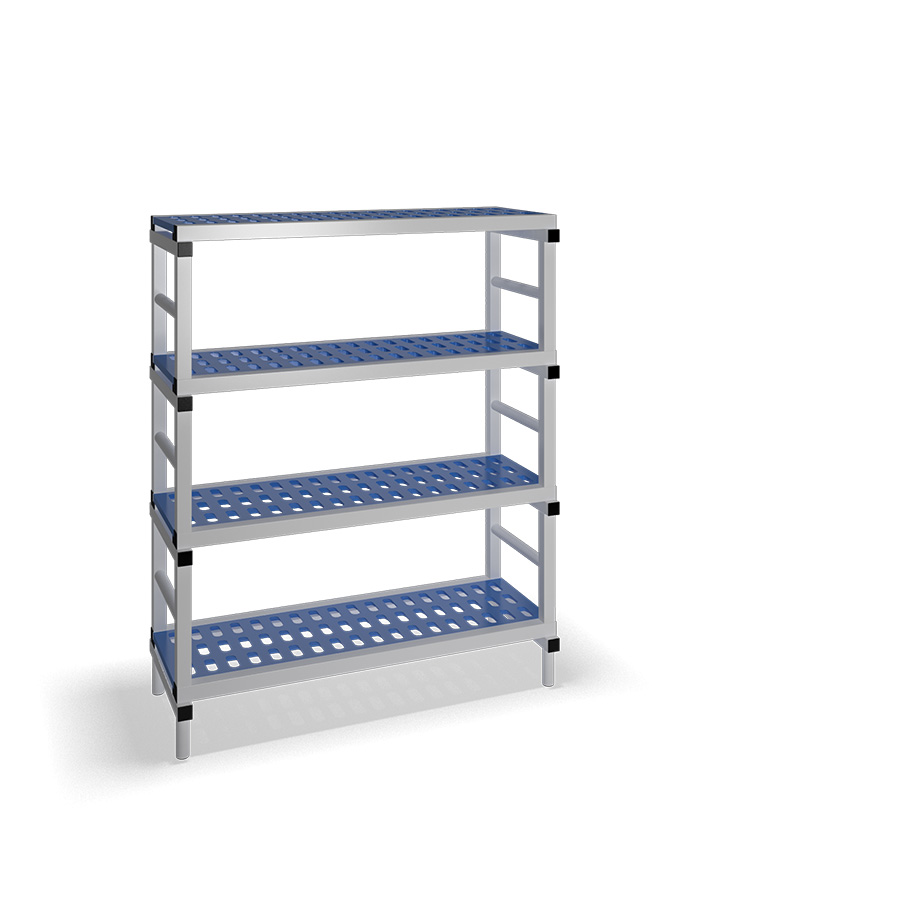 [030064] Estantería de plástico plegable con 4 estantes rejados - Dim.: 1200x500x1500h mm - Gris claro