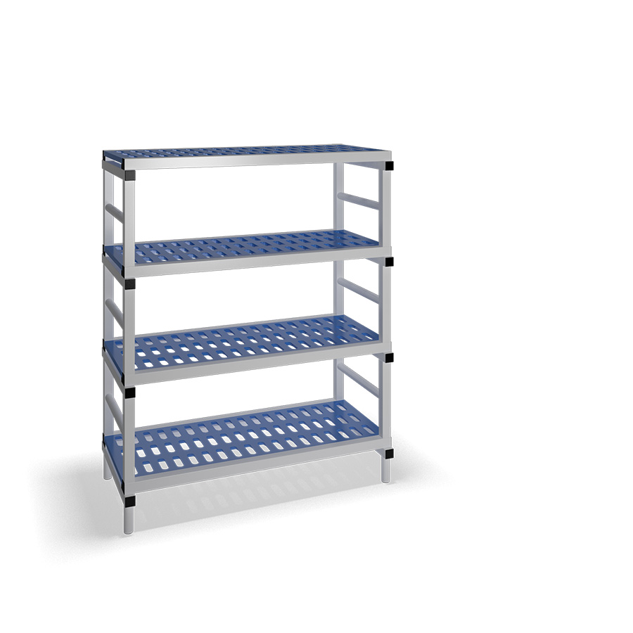 [030065] Estantería de plástico plegable con 4 estantes rejados - Dim.: 1200x600x1500h mm - Gris claro