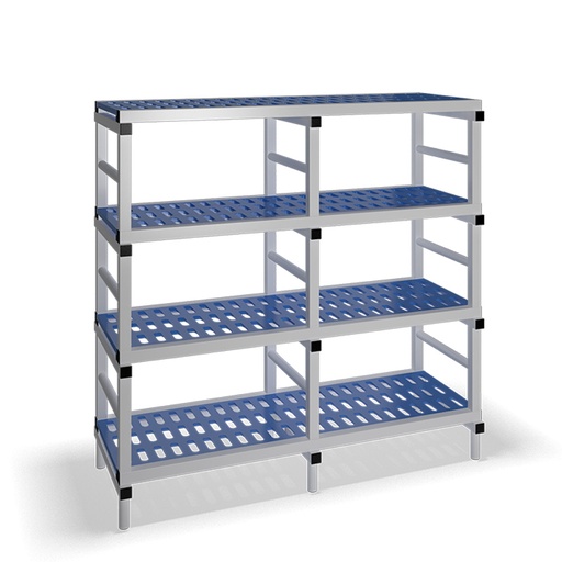 [030068] Estantería de plástico plegable con 4 estantes rejados - Dim.: 1500x600x1500h mm - Gris claro