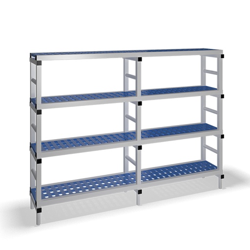 [030069] Estantería de plástico plegable con 4 estantes rejados - Dim.: 2000x400x1500h mm - Gris claro