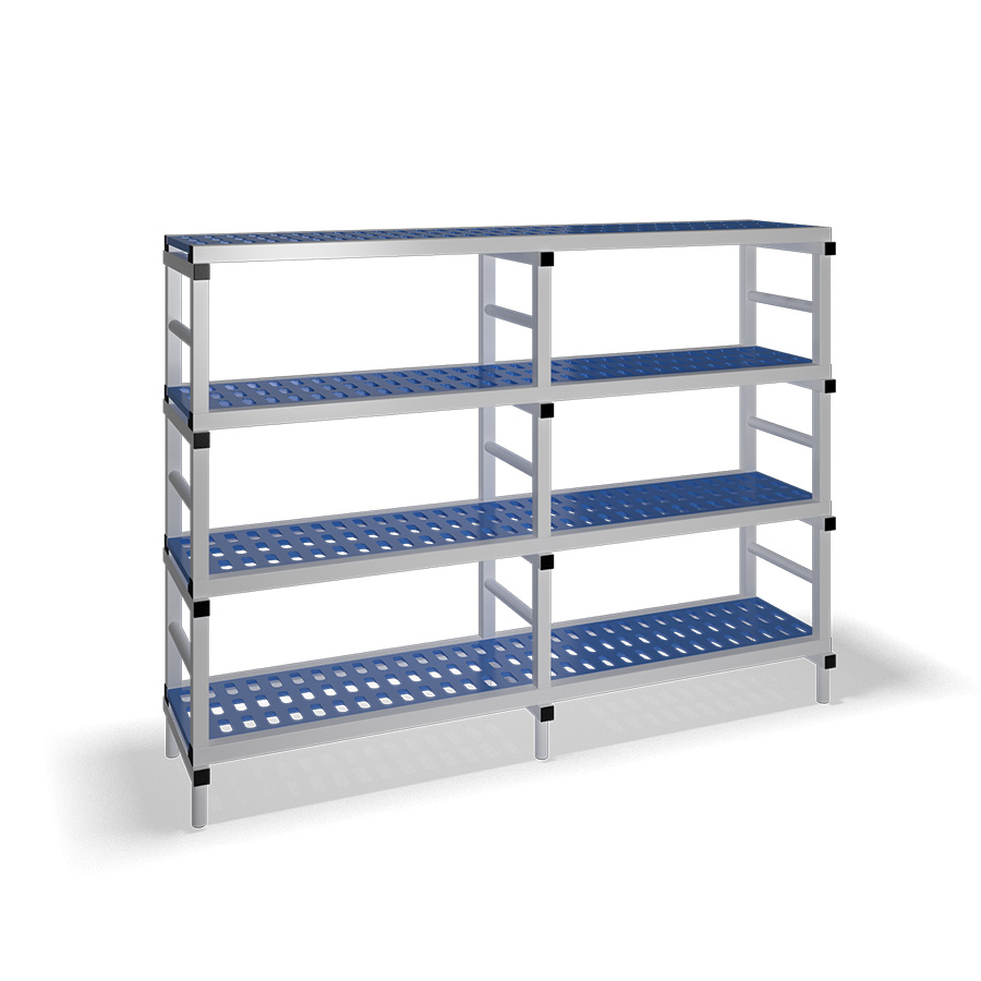 [030070] Estantería de plástico plegable con 4 estantes rejados - Dim.: 2000x500x1500h mm - Gris claro