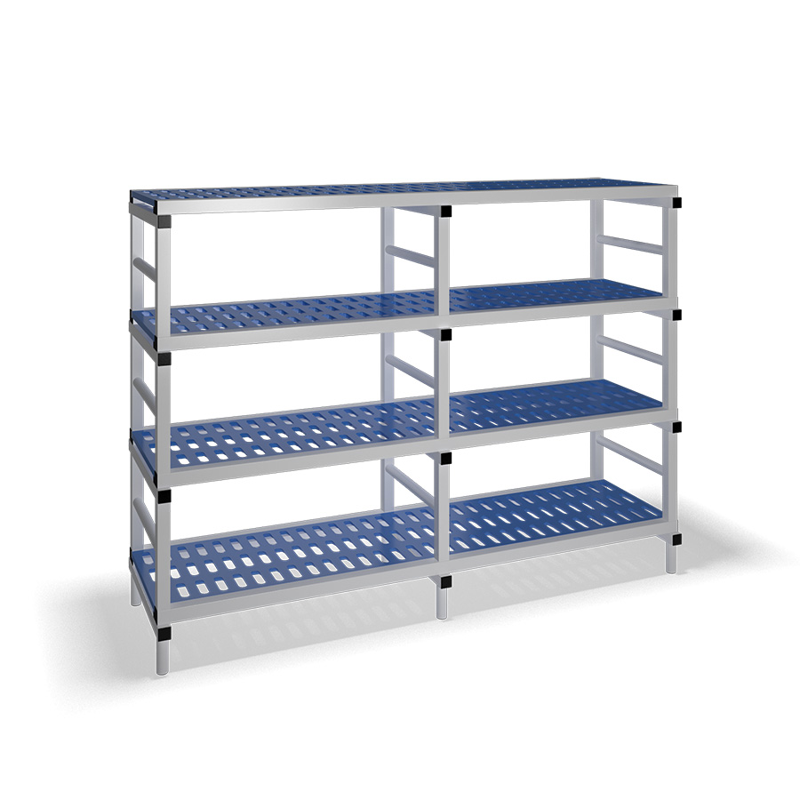 [030071] Estantería de plástico plegable con 4 estantes rejados - Dim.: 2000x600x1500h mm - Gris claro