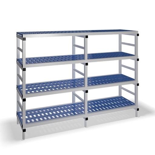 [030071] Estantería de plástico plegable con 4 estantes rejados - Dim.: 2000x600x1500h mm - Gris claro