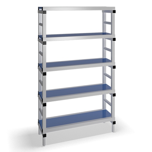 [030072] Estantería de plástico plegable con 5 estantes lisos - Dim.: 1000x400x1745h mm - Gris claro