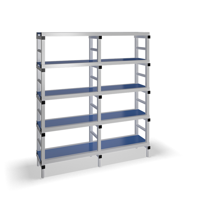 [030076] Estantería de plástico plegable con 5 estantes lisos - Dim.: 1500x400x1745h mm - Gris claro