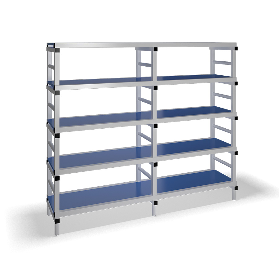 [030079] Estantería de plástico plegable con 5 estantes lisos - Dim.: 2000x500x1745h mm - Gris claro