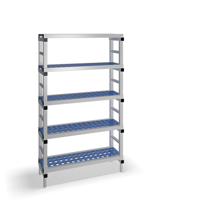 [030080] Estantería de plástico plegable con 5 estantes rejados - Dim.: 1000x400x1745h mm - Gris claro