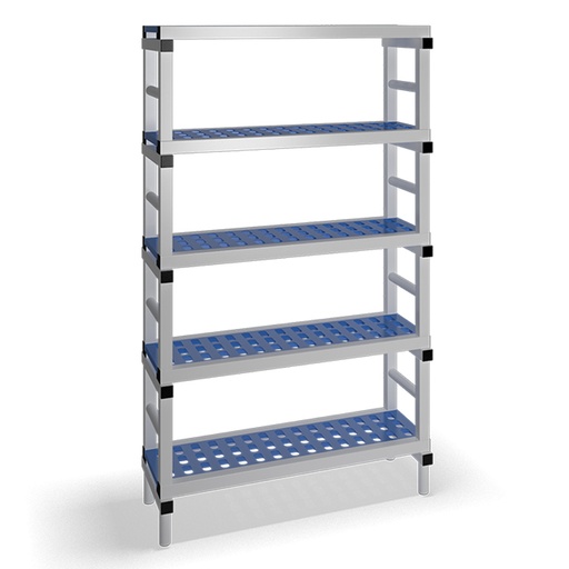 [030080] Estantería de plástico plegable con 5 estantes rejados - Dim.: 1000x400x1745h mm - Gris claro