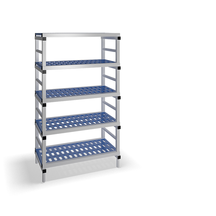 [030082] Estantería de plástico plegable con 5 estantes rejados - Dim.: 1000x600x1745h mm - Gris claro