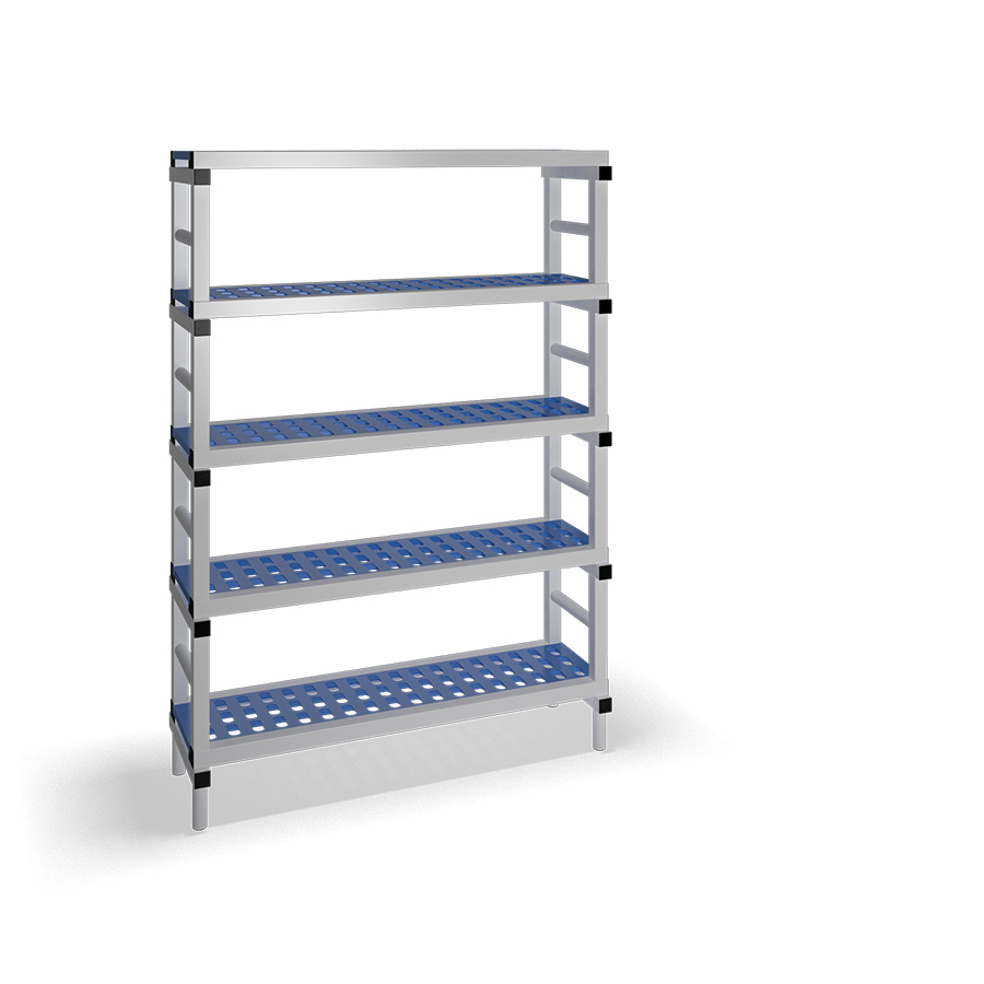 [030083] Estantería de plástico plegable con 5 estantes rejados - Dim.: 1200x400x1745h mm - Gris claro