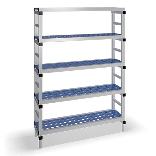 [030083] Estantería de plástico plegable con 5 estantes rejados - Dim.: 1200x400x1745h mm - Gris claro