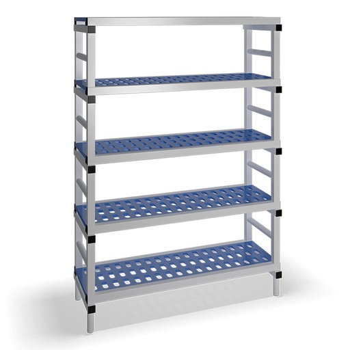 [030084] Estantería de plástico plegable con 5 estantes rejados - Dim.: 1200x500x1745h mm - Gris claro