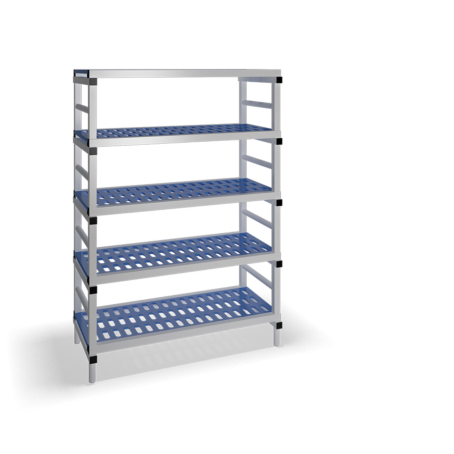 [030085] Estantería de plástico plegable con 5 estantes rejados - Dim.: 1200x600x1745h mm - Gris claro