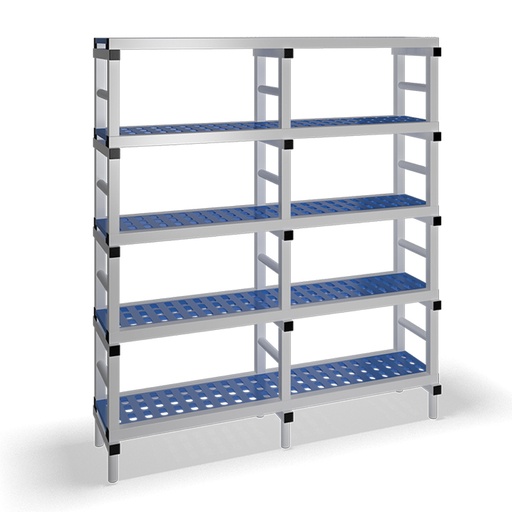 [030086] Estantería de plástico plegable con 5 estantes rejados - Dim.: 1500x400x1745h mm - Gris claro