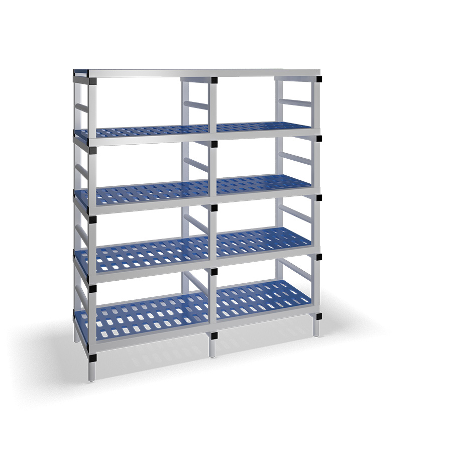 [030088] Estantería de plástico plegable con 5 estantes rejados - Dim.: 1500x600x1745h mm - Gris claro