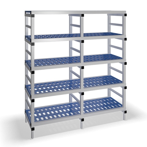 [030088] Estantería de plástico plegable con 5 estantes rejados - Dim.: 1500x600x1745h mm - Gris claro