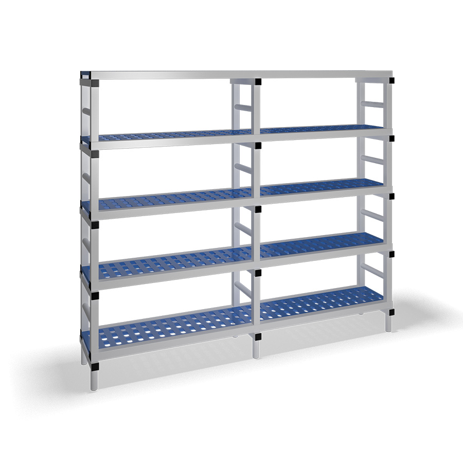 [030089] Estantería de plástico plegable con 5 estantes rejados - Dim.: 2000x400x1745h mm - Gris claro