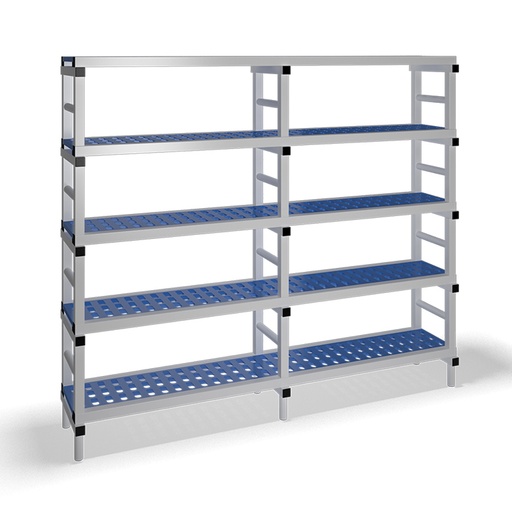 [030089] Estantería de plástico plegable con 5 estantes rejados - Dim.: 2000x400x1745h mm - Gris claro