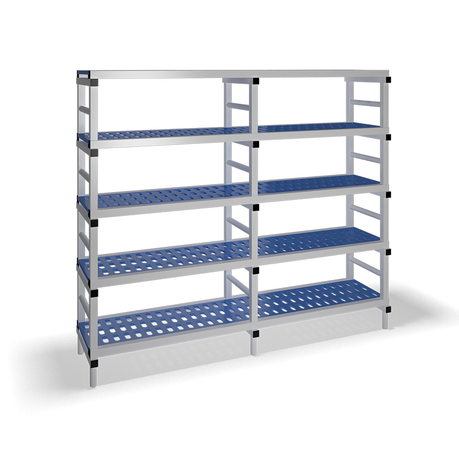 [030090] Estantería de plástico plegable con 5 estantes rejados - Dim.: 2000x500x1745h mm - Gris claro