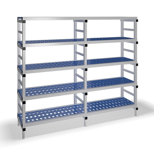 [030090] Estantería de plástico plegable con 5 estantes rejados - Dim.: 2000x500x1745h mm - Gris claro