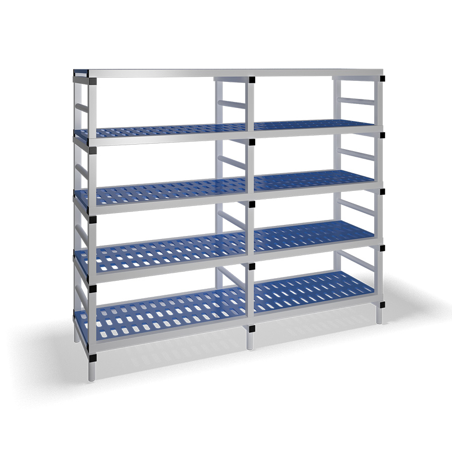 [030091] Estantería de plástico plegable con 5 estantes rejados - Dim.: 2000x600x1745h mm - Gris claro