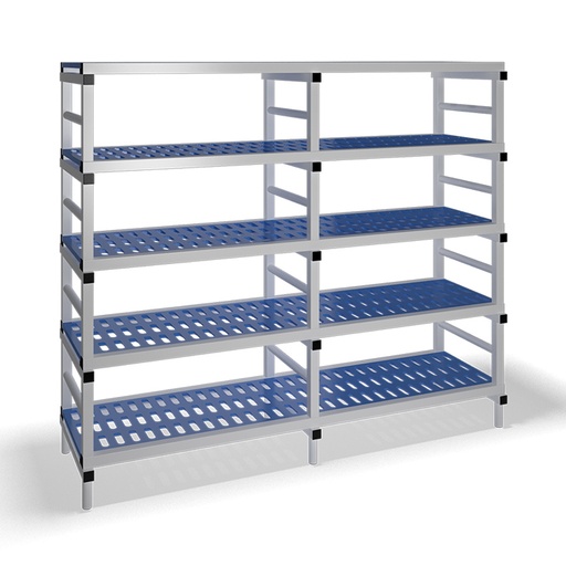 [030091] Estantería de plástico plegable con 5 estantes rejados - Dim.: 2000x600x1745h mm - Gris claro