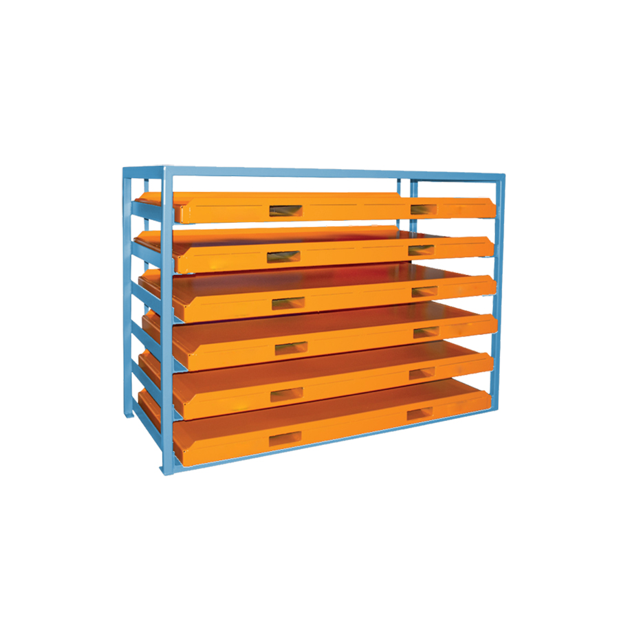 [030092] Estantería metálica con 6 estantes para planchas y tableros - Dim.: 2240x1050x1580h mm - Azul ral 5012 y naranja ral 2000
