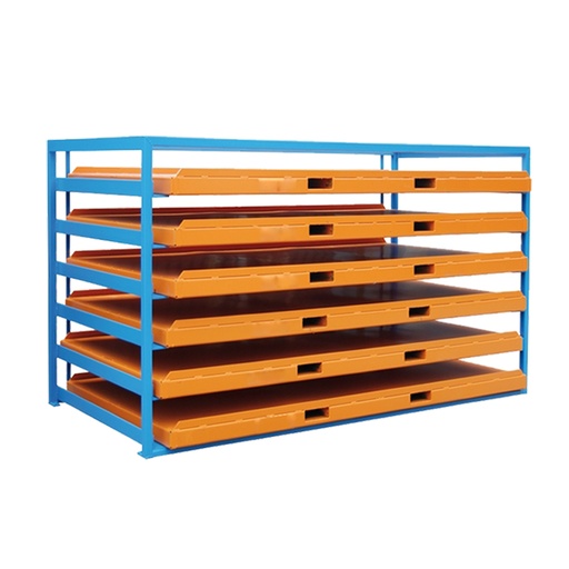 [030093] Estantería metálica con 6 estantes para planchas y tableros - Dim.: 2740x1300x1580h mm - Azul ral 5012 y naranja ral 2000