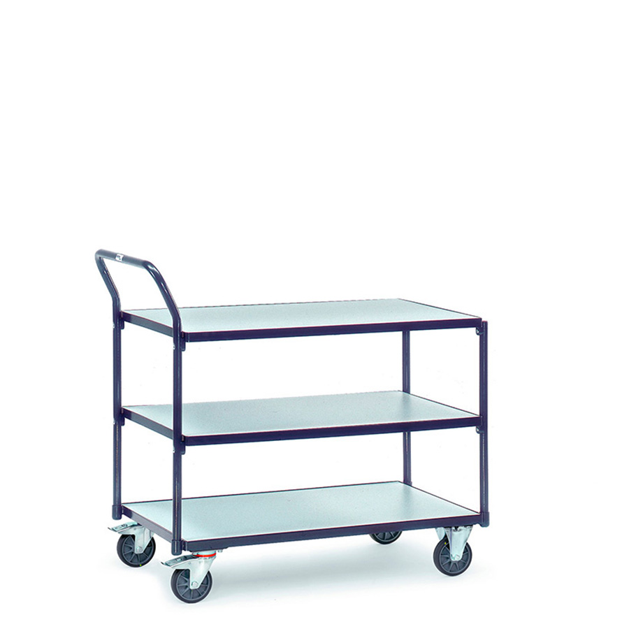 [038597] Carro con plataforma y 2 estantes fijos con protección antiestática ESD - Dim. plataforma 850 x 500 mm - Gris ral 7015