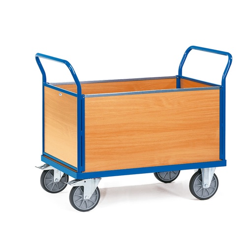 [039143] Carro de plataforma de madera con 4 paredes de madera - Dim. plataforma 1.000 x 600 mm - Azul Ral 5007