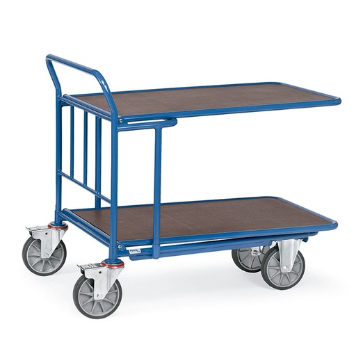 [039166] Carro de plataforma encajable con 1 estante y plataforma de madera - Dim. plataforma 1.000 x 700 mm - Azul ral 5007