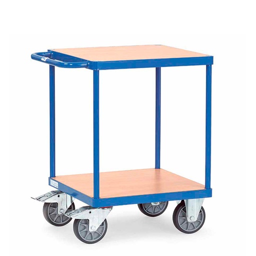 [039186] Carro de transporte para taller con 2 estantes fijos de madera - Dim. plataforma 600 x 600 mm - Azul ral 5007