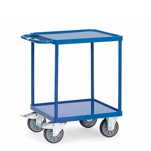 [039188] Carro de transporte para taller con 2 estantes fijos de acero con rebordes - Dim. plataforma 600x600 mm - Azul ral 5007