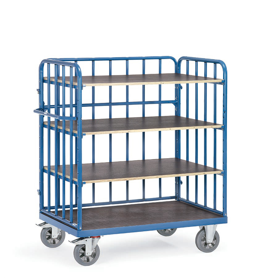 [039219] Carro de gran carga con paredes y 4 estantes - Capacidad 1200 kg - Dim. plataforma 1.000x700 mm - Azul ral 5007