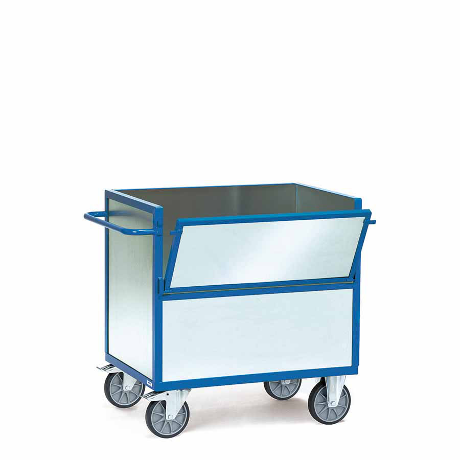 [039227] Carro protegido con paredes de acero galvanizado y 1 puerta batiente - Dim. plataforma 1.200x800 mm - Azul ral 5007