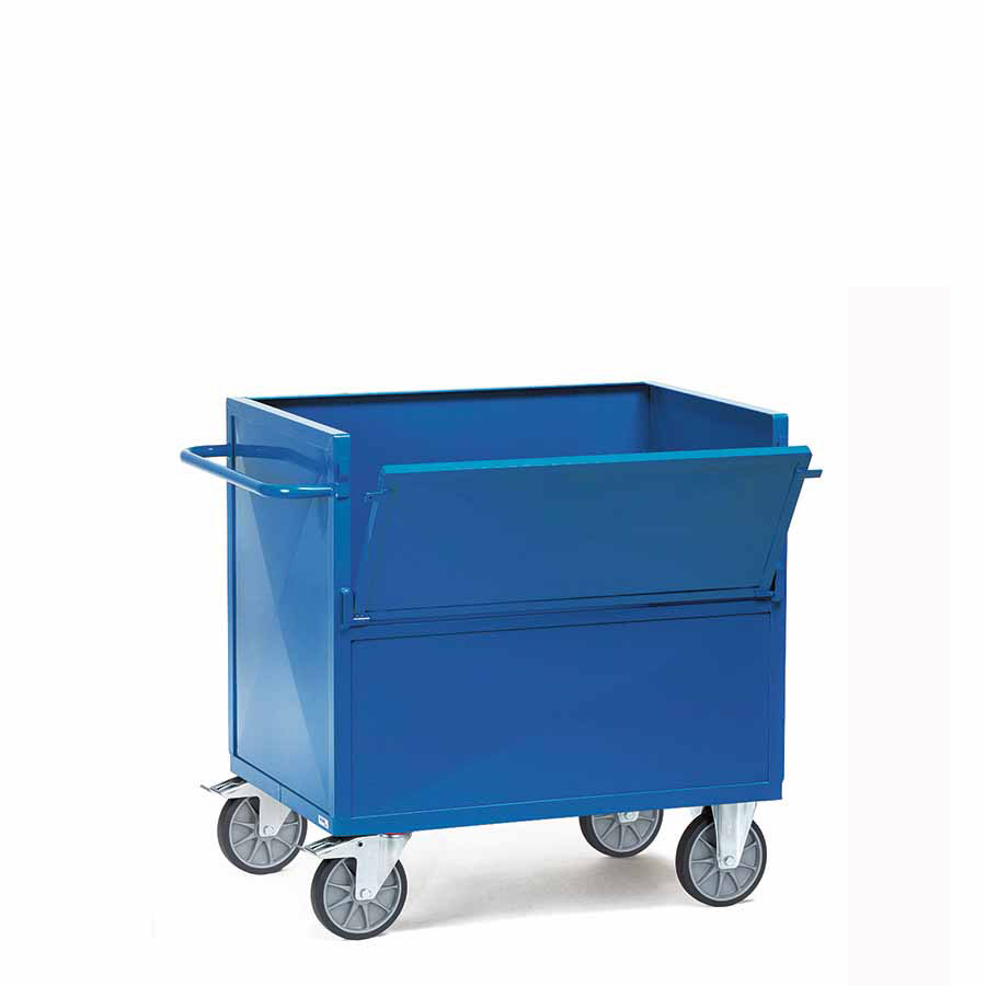 [039228] Carro protegido con paredes de acero pintado y 1 puerta batiente - Dim. plataforma 1.000x700 mm - Azul ral 5007