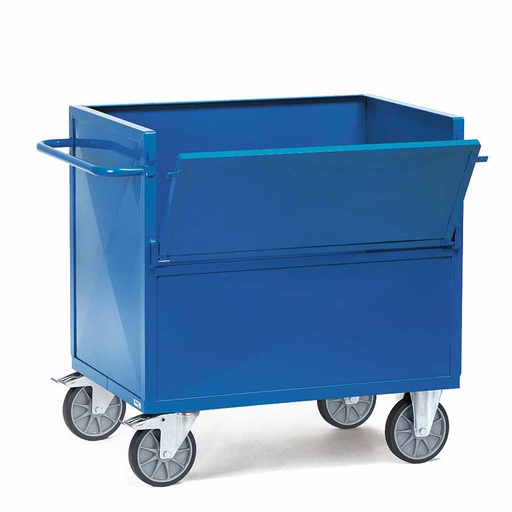 [039228] Carro protegido con paredes de acero pintado y 1 puerta batiente - Dim. plataforma 1.000x700 mm - Azul ral 5007