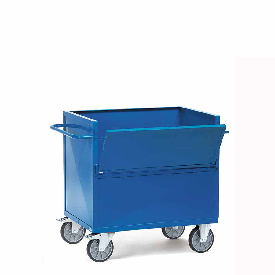 [039229] Carro protegido con paredes de acero pintado y 1 puerta batiente - Dim. plataforma 1.200x800 mm - Azul ral 5007